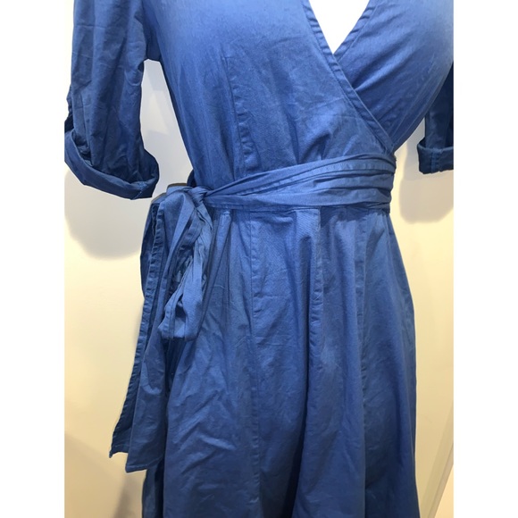 Navy Blue Midi Wrap Dress with Sleeves - Picture 6 of 7